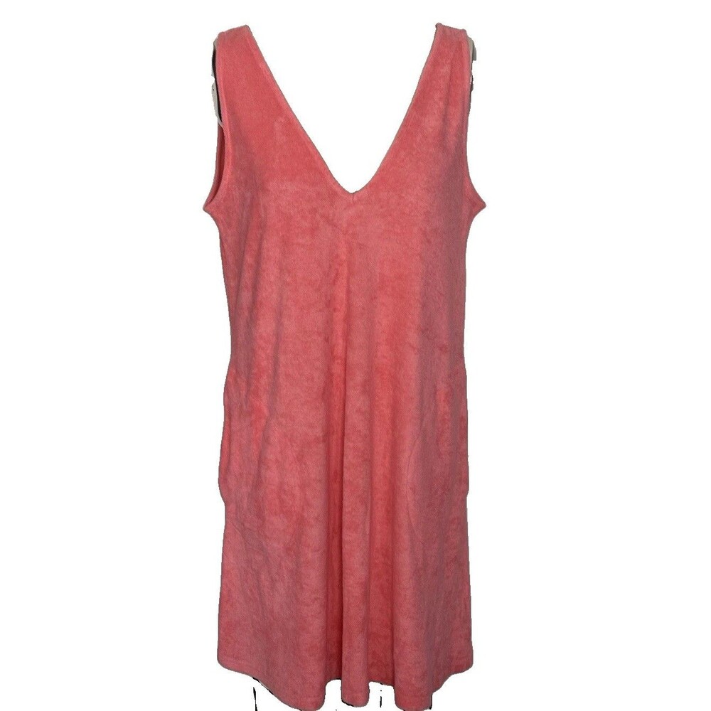 NWOT LAKE the Label Terry Cloth Sleeveless Dress Coral V Neck Beach Womens sz L - Picture 8 of 8